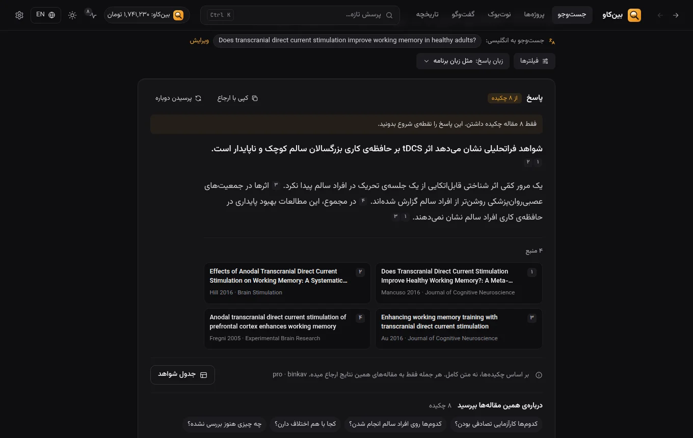 نتایج جست‌وجو و پاسخ با ارجاع در بین‌کاو
